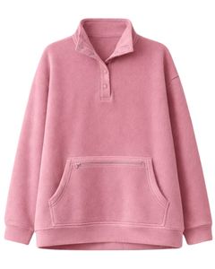 Sudadera con capucha de forro polar rosa extragrande para mujer, con cuello de botón a cuarto, bolsillo canguro, gruesa, de invierno, de fabricante - Product Image 1