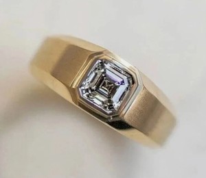 Asscher Cut Moissanite Engagement <b>Ring</b> <b>925</b> Sterling <b>Silver</b> Yellow Gold Plated Prong Setting Claw Setting Luxury Promise <b>Ring</b> - Product Image 1