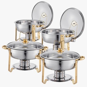 ชุดอุ่นอาหารบุฟเฟ่ต์สแตนเลสทรงกลม ขนาด 5 ควอร์ต จำนวน 4 ชิ้น พร้อมถาดเต็มใบ ราคาประหยัด - Product Image 1