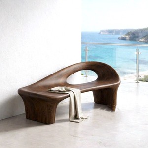 Banc en bois moderne avec dossier incurvé pour décoration d'entrée, de salon ou de chambre à coucher - Product Image 1