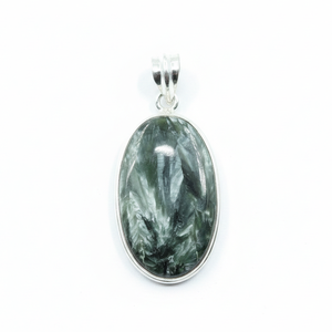 Pendentif ovale en séraphinite naturelle, argent sterling 925, plaqué or rose, or jaune, bijoux de guérison en cristal, cadeau pour femmes, unisexe - Product Image 1