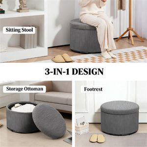 Round Storage Footstool <b>Ottoman</b> in Gray Convenient <b>Stools</b> & <b>Ottomans</b> - Product Image 3