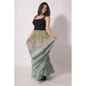 Jupe longue en coton tissé 100% Lavinas, imprimé patchwork, style bohème, faite à la main, maxi, ethnique, florale, respirante, pour l'été - Product Image 2