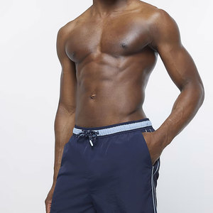Shorts de bain pour hommes, bleu marine, taille élastique, séchage rapide, décontractés, 100% nylon, imperméables, écologiques - Product Image 3