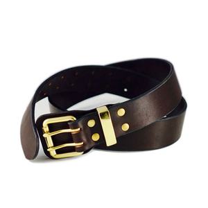 Bonne qualité hommes en cuir ceinture décontractée Durable haut Grain en cuir véritable marron ceintures hommes Vintage Design Double broche boucle dorée - Product Image 1