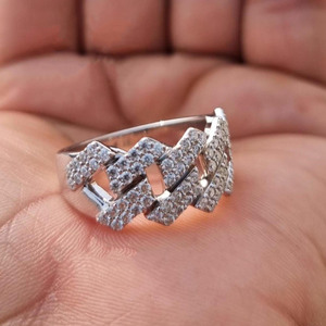 Geometric Moissanite Diamond Cocktail <b>Ring</b> Pave Setting 925 <b>Silver</b> Luxury <b>Statement</b> <b>Ring</b> Unisex Engagement Style Cuban Link <b>Ring</b> - Product Image 3