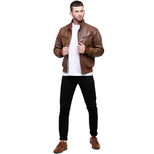 Men Winter Genuine Leather Jacket <b>Stand</b> Collar Pakistan Best Quality Breathable Windproof OEM Customized Custom Colors & Logo - Product Image 2