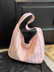 Sac fourre-tout pliable en coton rayé personnalisé pour femmes |   Sac à bandoulière bohème tendance |   Sac de plage réutilisable pour les courses - Product Image 3