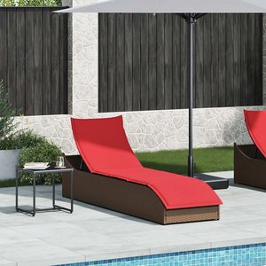 Chaise longue pliante en polyrotin marron avec coussin et rangement, chaise longue d'extérieur confortable - Product Image 2