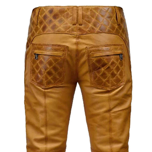 Men's Brown PU Coated <b>Cargo</b> <b>Pants</b> Straight Fit Multiple Pockets High Waist Moto Biker Style Autumn Wear - Product Image 3