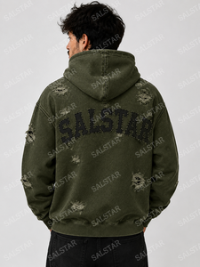 เสื้อแจ็คเก็ตฮู้ดดี้ยีนส์สีเขียวมะกอกสไตล์วินเทจสำหรับผู้ชาย  แบบซิป  ไซส์ใหญ่  สกรีนโลโก้ได้  สตรีทแวร์ลำลอง - Product Image 2