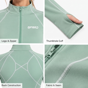 Chaqueta corta con cremallera para mujer con logo OEM impreso, cuello alto, manga larga, top corto con cremallera, transpirable, ajuste ceñido, top de gimnasio, entrenamiento de yoga - Product Image 6