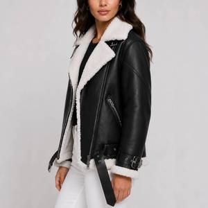 Chaqueta de Motociclista de Cuero Negro con Forro de Piel Sintética, Cierre de Cremallera, Estilo Motero para Invierno, Chaqueta para Mujer - Product Image 2