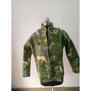 Chaqueta de pana acolchada hecha a mano de alta calidad para mujer, con cuello mandarín, estampado animal, cierre cruzado, manga larga, ropa exterior de algodón para otoño - Product Image 3