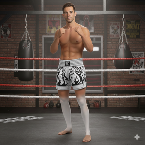 Shorts de kickboxing en satin 100 % polyester respirant de qualité supérieure, style rétro, fentes latérales, broderie personnalisée pour la compétition - Product Image 4