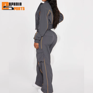 Conjunto de 2 piezas de chándal informal de invierno para mujer al por mayor, cortavientos de longitud completa con cordón y forro de malla, y logo bordado - Product Image 3