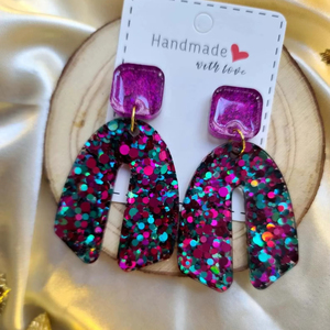 Handmade Glitter Resin Earrings Pink Square <b>Top</b> Colorful Sequined Dangle Fashion Statement Jewelry - Product Image 1