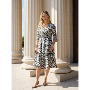 Vestido sencillo con estampado en blanco y negro para mujer, nueva colección de primavera y otoño, corte ajustado, informal, con un look elegante - Product Image 2