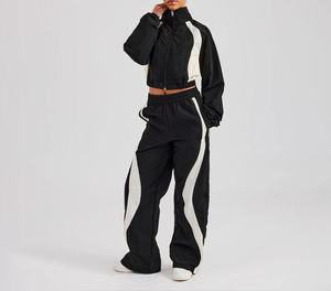 Ensemble de survêtement deux pièces pour femme, style rétro, veste courte zippée color block, pantalon de jogging taille haute à jambes larges, streetwear, sportswear - Product Image 3