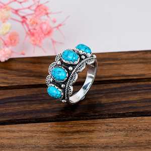 Tibetan Turquoise Band <b>Ring</b> Sterling <b>Silver</b> Vintage Style Boho Jewelry Handmade Gift for Her Everyday <b>Statement</b> <b>Ring</b> - Product Image 5