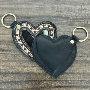 Premium Quality Handcrafted Cowhide Leather Heart Shape Keychain Western Leather <b>Keyring</b> Handmade Accessory Wholesale Supplier - Product Image 6