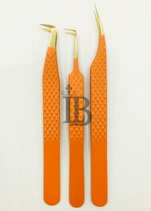 Pinzas para Extensión de Pestañas Lumia Beauty, Color Naranja, Puntas Doradas, Acero Inoxidable Antimagnético, Alta Demanda, Herramientas de Tendencia, MOQ Bajo - Product Image 3