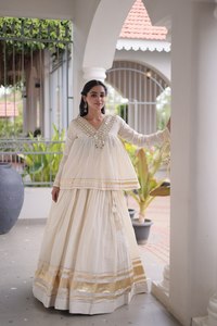 Salwar Kameez Tradicional de Algodón Crema para Mujer con Bordado Dorado, Corte Holgado y Largo hasta el Suelo, Ideal para Bodas y Diwali - Product Image 4