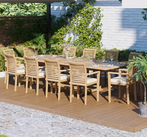 Ensemble de table à manger rectangulaire extra longue en teck massif de luxe avec chaises à accoudoirs, finition naturelle, meubles de jardin et de terrasse - Product Image 4