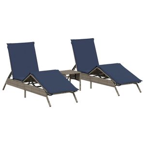 Chaise longue réglable en rotin PE gris avec repose-pieds - Product Image 2