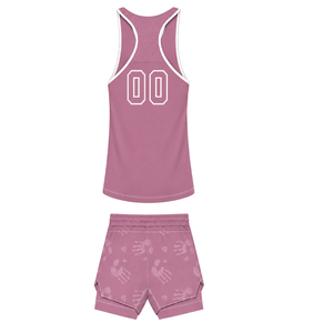 Dusty Rose White <b>Swim</b> Set Sleeveless Racerback Tank <b>Top</b> with Matching Shorts Lightweight Quick Dry Training Performance Swimwear - Product Image 2