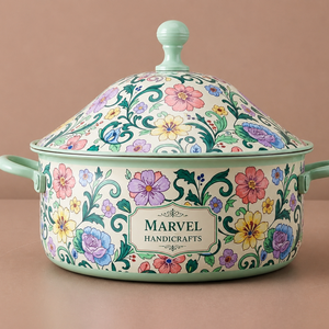 Casserole en acier émaillé vintage de qualité supérieure Marvel Handicrafts avec couvercle, pot de service isolé, rétention de chaleur, ustensiles de cuisine - Product Image 1