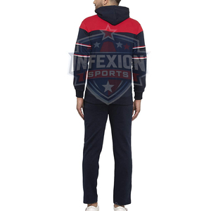 Men's Navy Red Color Block Hooded Tracksuit Full Zip Casual Sweatshirt <b>Pants</b> Set Breathable Polyester Autumn Wear - Product Image 3