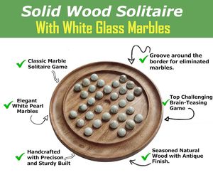Jeu de solitaire en bois avec marbres |   Plateau Premium Brainvita |   Jeu pour le développement de l'esprit et l'amélioration des compétences des enfants |   Cadeau artisanal unique - Product Image 3