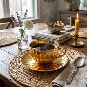 Juego de taza y platillo de latón dorado con borde festoneado, estilo vintage, hecho a mano, para café árabe, ideal para regalos de boda, venta al por mayor. - Product Image 2
