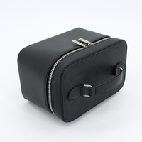 Sac de maquillage multifonctionnel portable en PU noir pour femme, étanche, avec fermeture éclair, pour trousse de toilette