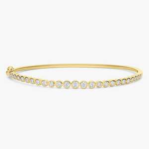 Custom Bezel Set Bangle <b>Cuff</b> <b>Bracelet</b> 10k 14k 18k Solid Real Gold Graduated Tennis Lab Grown Diamond Moissanite Stacking Jewelry - Product Image 1