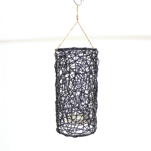 Lanterne suspendue cylindrique en métal noir et plastique faite à la main pour la décoration de la maison - Product Image 2