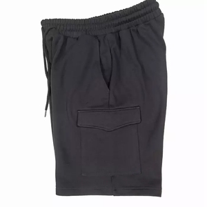 Shorts cargo noirs pour hommes, couleur unie, coton, taille à cordon, style décontracté, poches, taille mi-haute, respirant, séchage rapide, non tissé à l'avant - Product Image 2