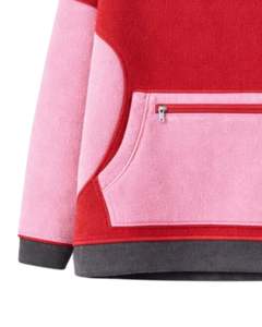 Sudadera de invierno cálida para mujer, oversize, de forro polar, con cuello con broches a cuarto, bolsillo canguro, color rojo rosa, fabricante personalizado - Product Image 6