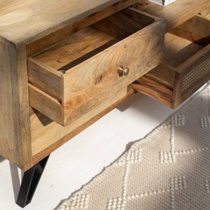Meuble TV en rotin à six tiroirs Vandana Lunaris Prime, console de divertissement moderne en rotin naturel tressé - Product Image 2