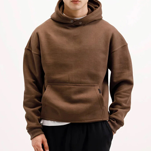 Men's Oversized <b>Brown</b> Hooded <b>Fleece</b> Sweatshirt Regular Fit Casual Style Solid Color Knitted Cotton Pullover Quick Dry Winter - Product Image 2