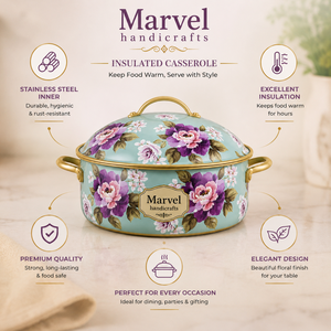 Marvel Handicrafts - Olla de Acero Inoxidable con Aislamiento Térmico, Diseño Floral de Lujo, Recipiente para Mantener la Comida Caliente, Tazón para Servir, para Cocina y Comedor - Product Image 5