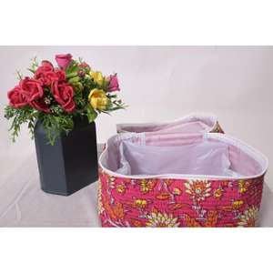 Grande trousse de maquillage florale matelassée en coton, organisateur de cosmétiques fait main, pochette de toilette de voyage avec fermeture éclair pour femme - Product Image 5