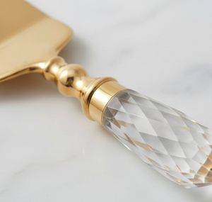 Ensemble de 2 couteaux et spatules à gâteau dorés avec manche en cristal, spatule métallique inclinée, outils à gâteau pour les fêtes - Product Image 2