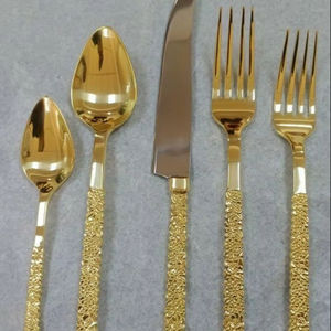 Ensemble de couverts en métal poli miroir, faits à la main, avec poignée design, ensemble de couverts en acier inoxydable, unique, passe au lave-vaisselle et durable - Product Image 1