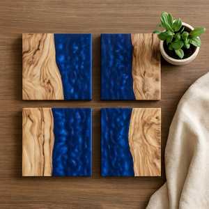 Posavasos Cuadrados Modernos Artísticos de Resina Epoxi y Madera, Juego de Protección para Mesa Hecho a Mano para Decoración del Hogar - Product Image 5