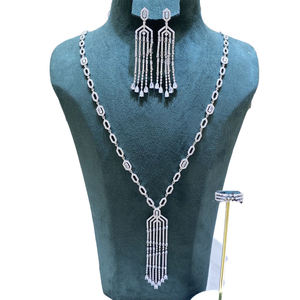 New Luxury <b>Silver</b> Moissanite Jewelry Set Cubic Zirconia <b>Long</b> Tassel Pendant Necklace Dubai Bridal Jewelry for Women's Wedding - Product Image 2