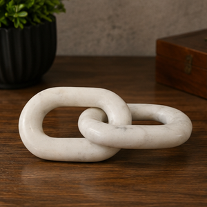 Sculpture en marbre blanc à maillons de chaîne, décoration de table moderne, ornement en pierre artisanal pour salon et mariage - Product Image 6