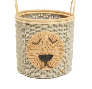 Cesta de Mimbre con Forma de Cachorro, Parte Superior Abierta con Asas, Caja de Almacenamiento Decorativa Tejida en Gris, Contenedor de Juguetes para Niños, Estilo Boho - Product Image 1