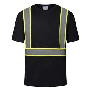 เสื้อทำงานสะท้อนแสงสำหรับผู้ชาย โพลีเอสเตอร์ สไตล์เสื้อกั๊ก สีดำลายแถบสีเหลือง - Product Image 3